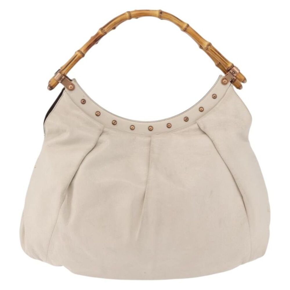Gucci Vintage Bamboo Shoulder Leather Beige Leather Handbag